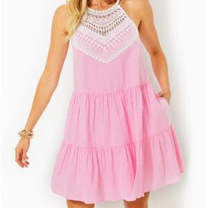 Lilly Pulitzer Britt Seersucker Striped Halter Dress NWT